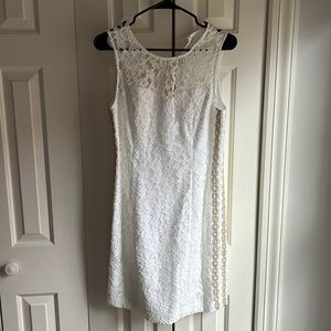 Lilly Pulitzer white lace dress with gold detail on the side